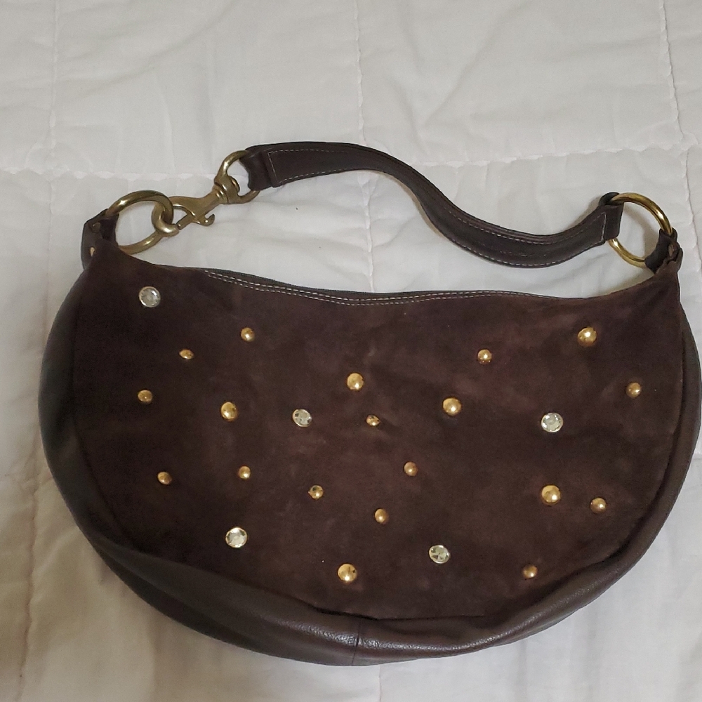 Chic Brown Hobo Bag with Gold and Silver Accents